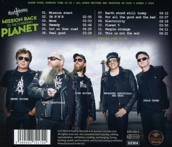 Fünf Männer in Lederjacken stehen vor einem grauen Hintergrund, Album-Titel und Trackliste.