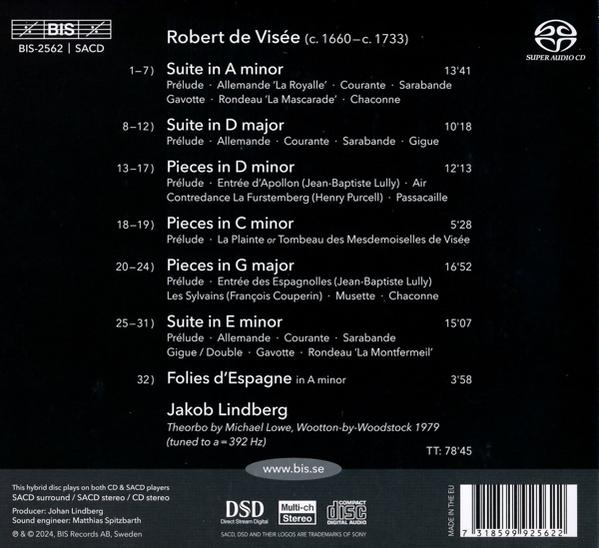 CD-Rückseite: Werkliste von Robert de Visée & Jakob Lindberg mit Spieldauer.