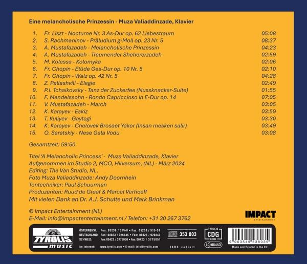Rückseite eines CD-Covers mit Titelliste und Produktionsdetails auf gelbem Hintergrund.