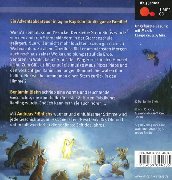 Ein Stern mit Freunden im Schnee. Ein Buchcover mit Text.