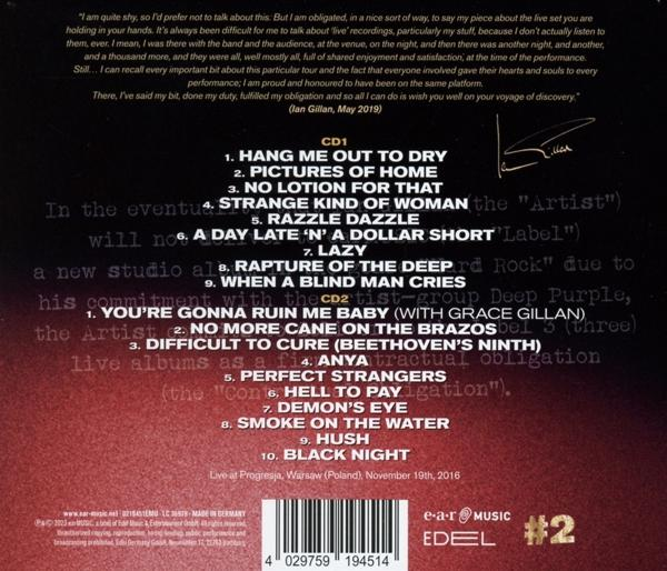 CD1 & CD2 Titelliste für Deep Purple Live-Album. Enthält Notizen von Ian Gillan.