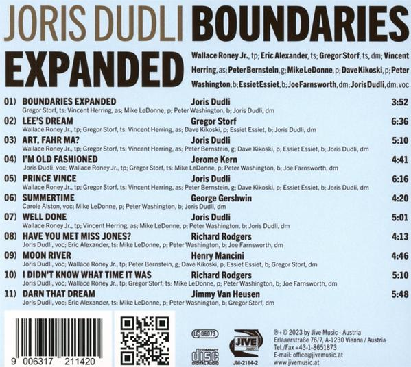 Albumcover mit Titelliste von Joris Dudli, 'Boundaries Expanded'.