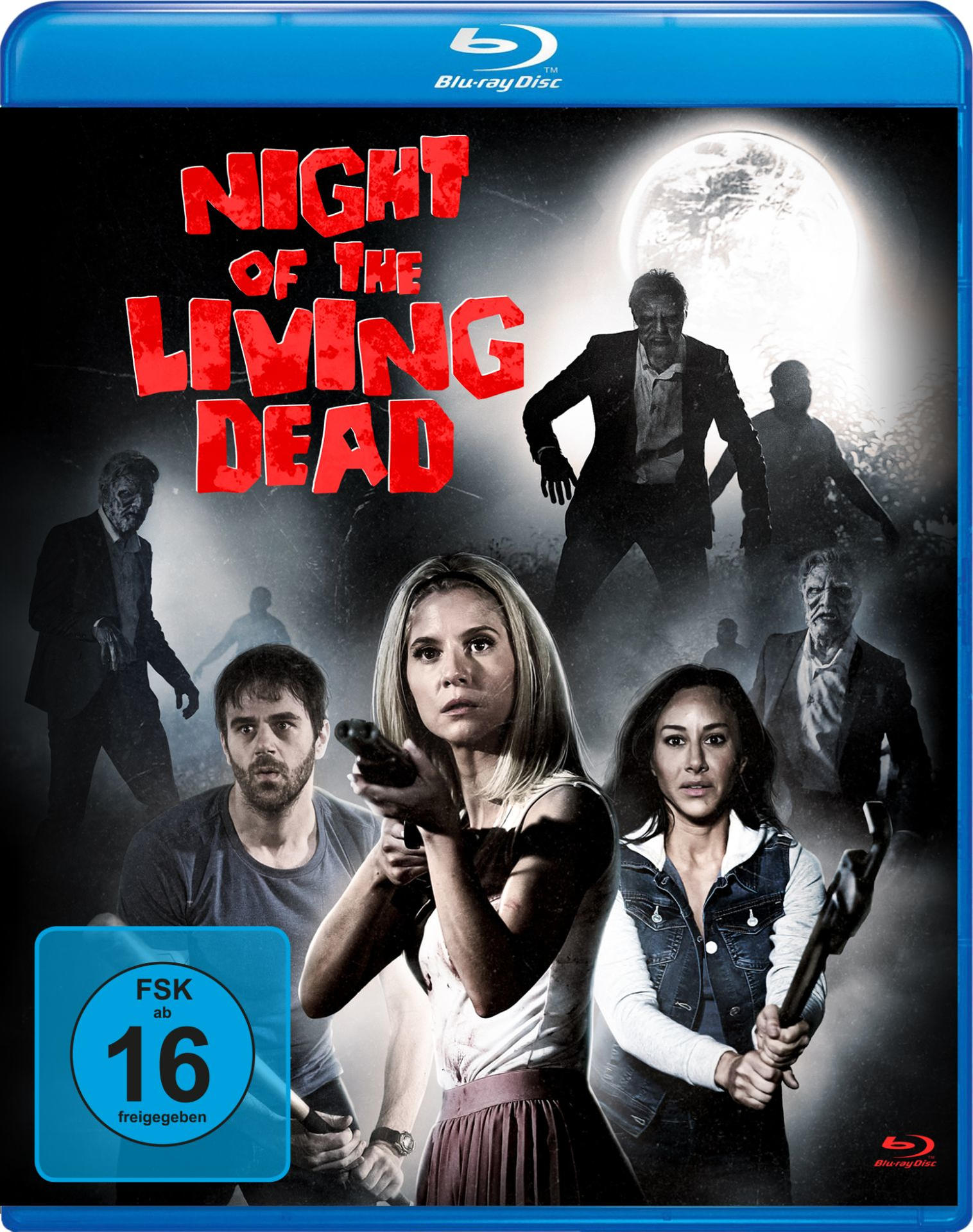 Filmplakat: Nacht der lebenden Toten. Menschen mit Waffen vor Zombies und Mond.