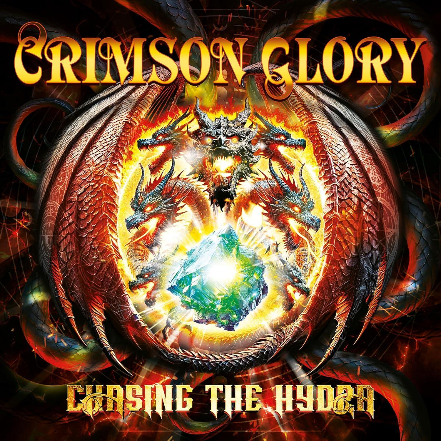 Ein vielköpfiger Drache umgibt einen leuchtenden Kristall auf dem Albumcover 