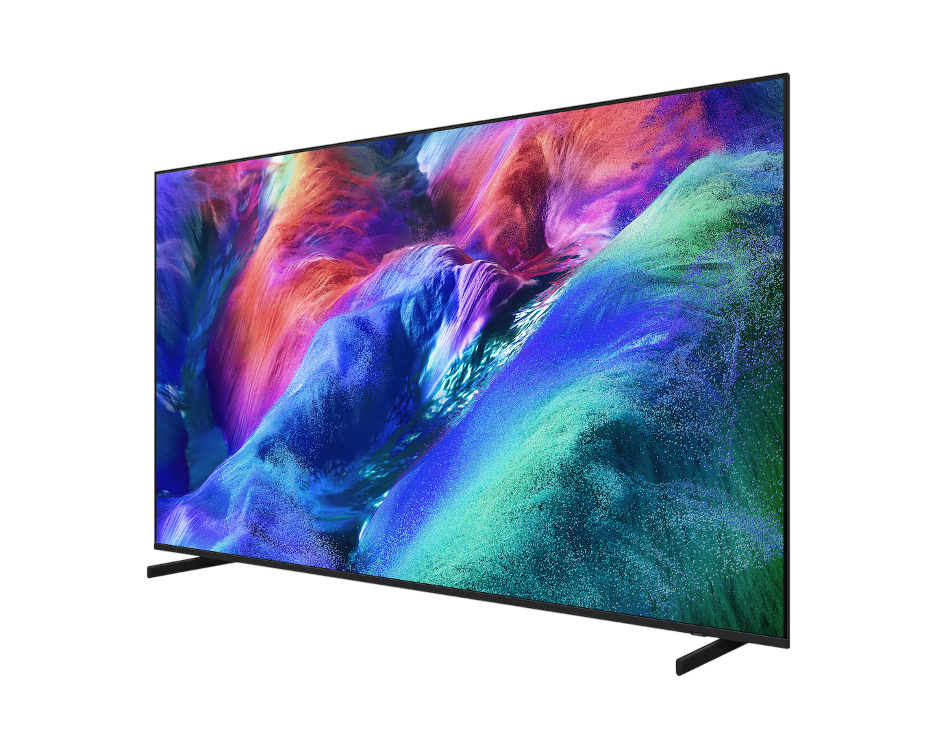 Canlı, soyut bir ekran koruyucu gösteren modern bir televizyon.