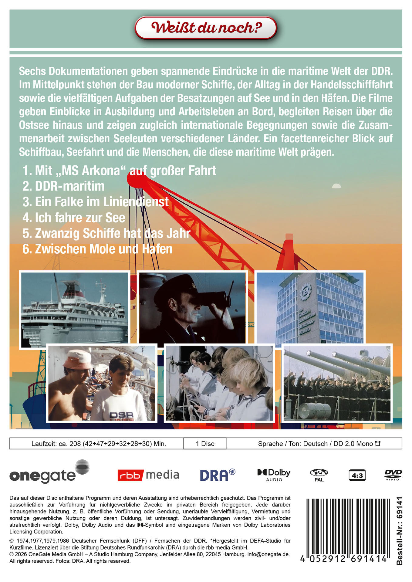 DVD-Rückseite mit Titel "Weißt du noch?", DDR-Maritim-Filmen und Logos.
