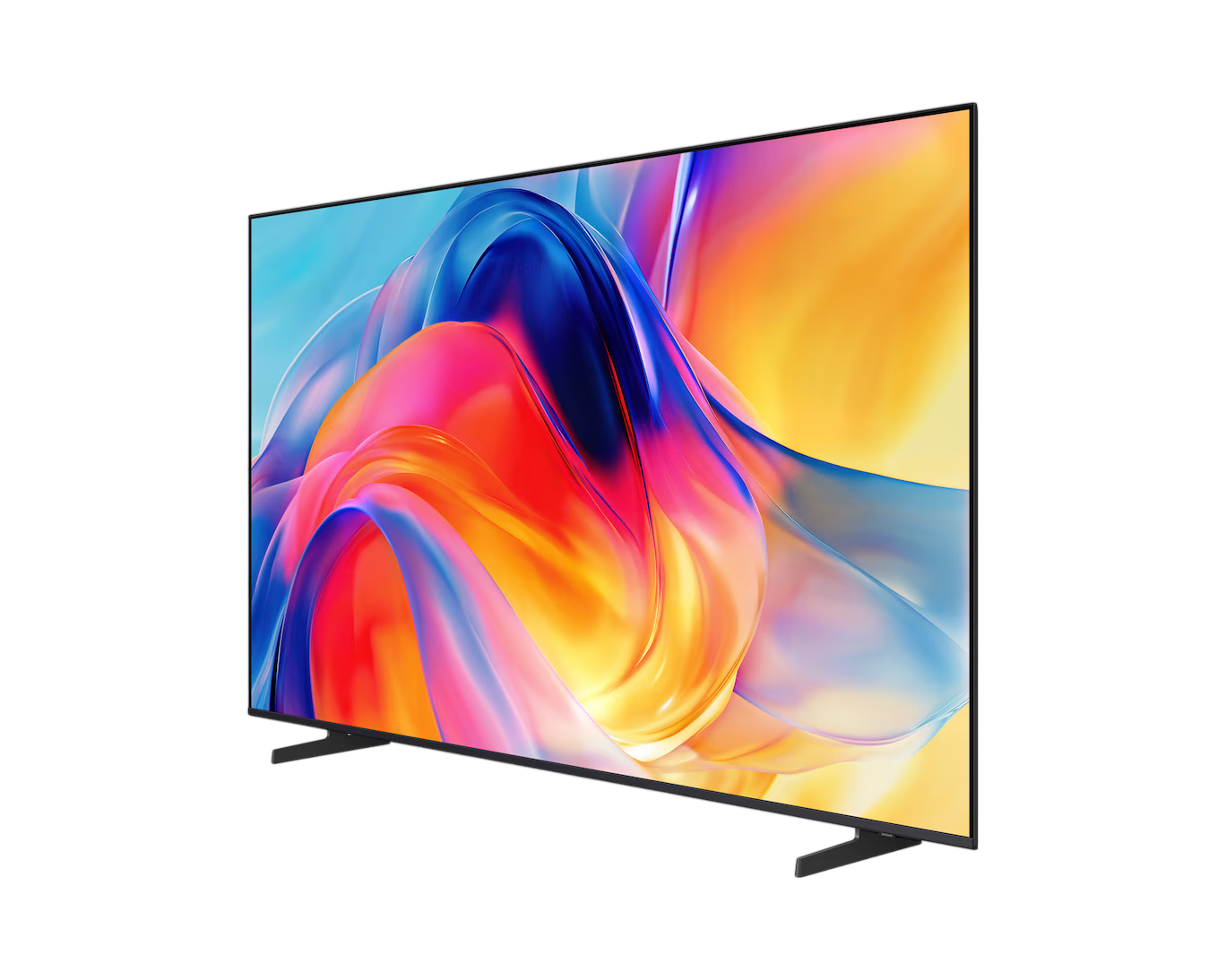 Renkli, soyut duvar kağıdı gösteren modern bir televizyon.