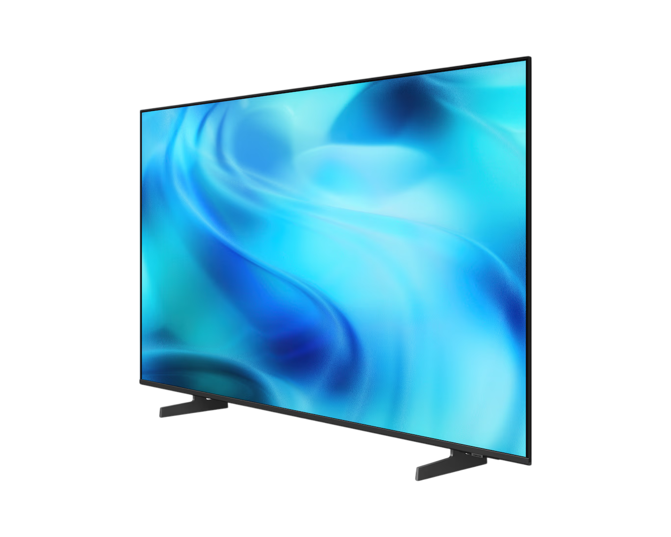 Stilize edilmiş mavi ve yeşil soyut ekran koruyucu gösteren modern bir televizyon.