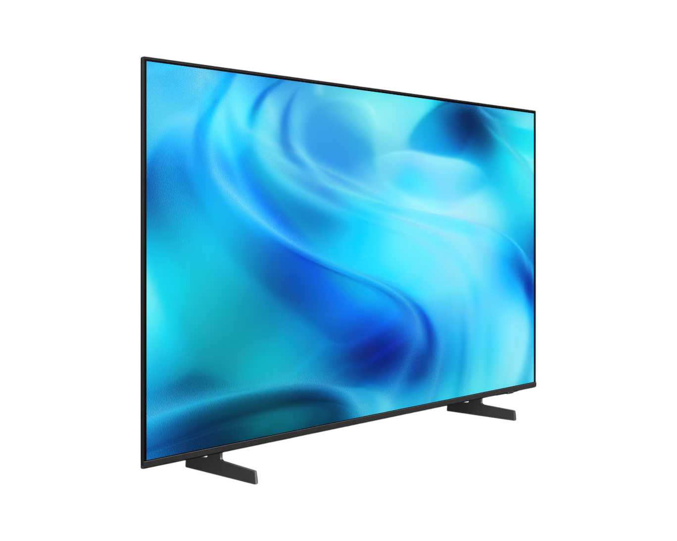 Ekranında girdaplı mavi desen bulunan şık bir televizyon.