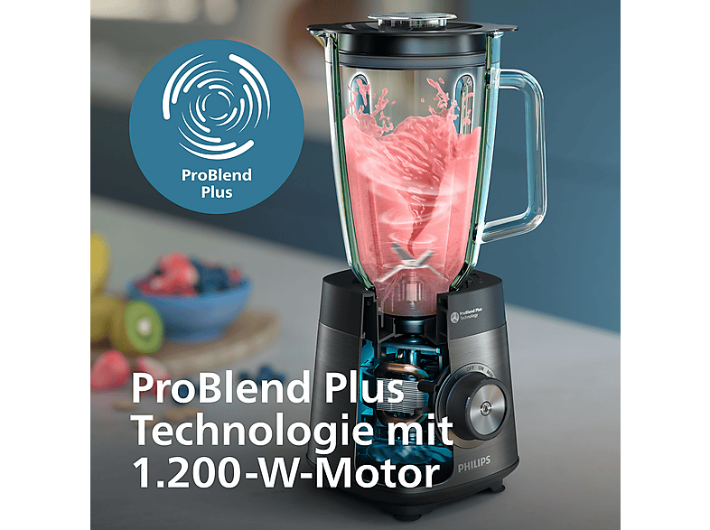 Philips HR3040/00 5000 Series ProBlend Plus-Messer, variable Geschwindigkeit mit Impulsfunktion, Standmixer (Edelstahl/Grau, 1200 Watt, 2 l) — Foto 3 von 5