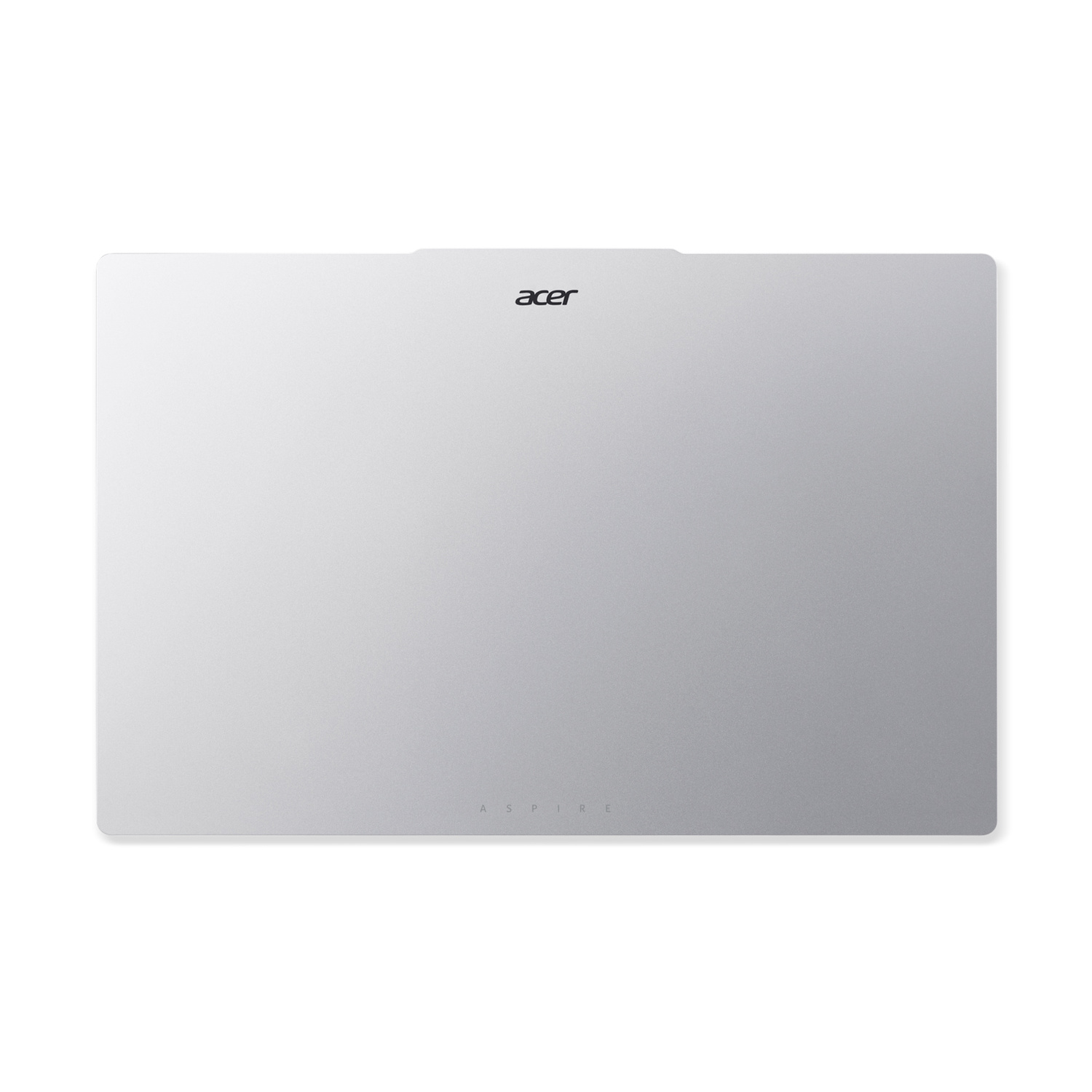 Un laptop Acer Aspire argentato, visto dall'alto, con il logo in alto e 'Aspire' in basso.