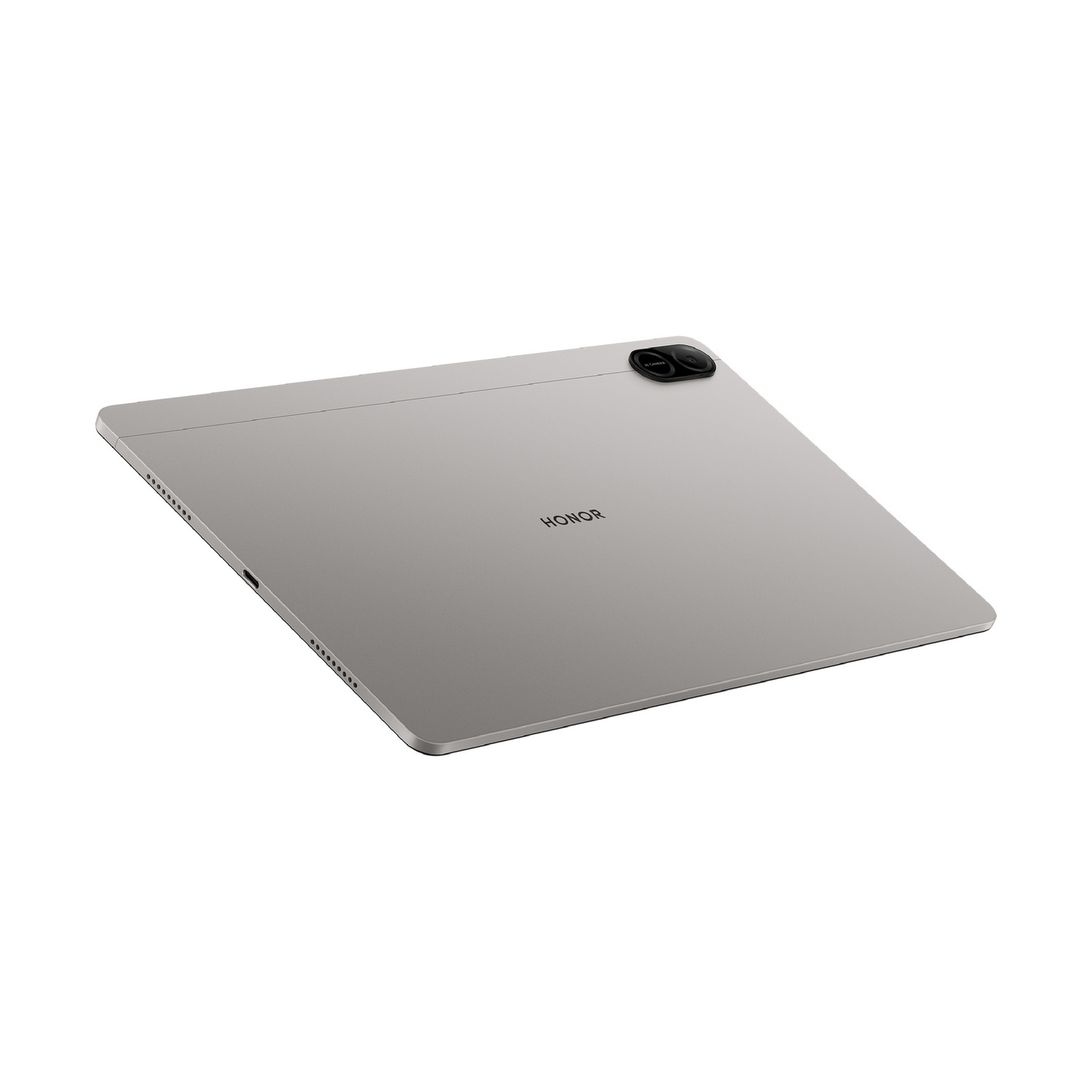 Tablet Honor grigio con doppia fotocamera e logo HONOR su sfondo bianco.