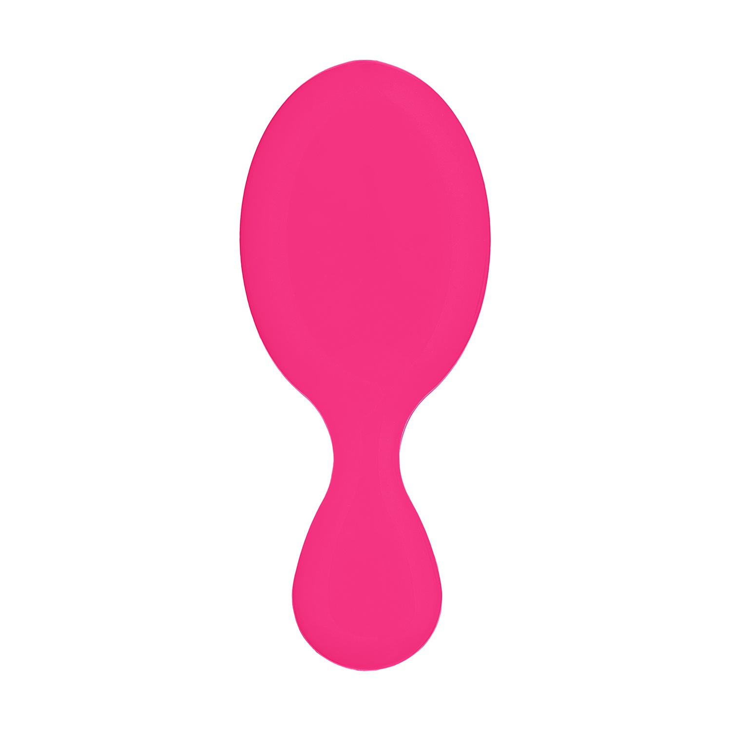 Una singola testina di spazzola per capelli rosa acceso su sfondo bianco.