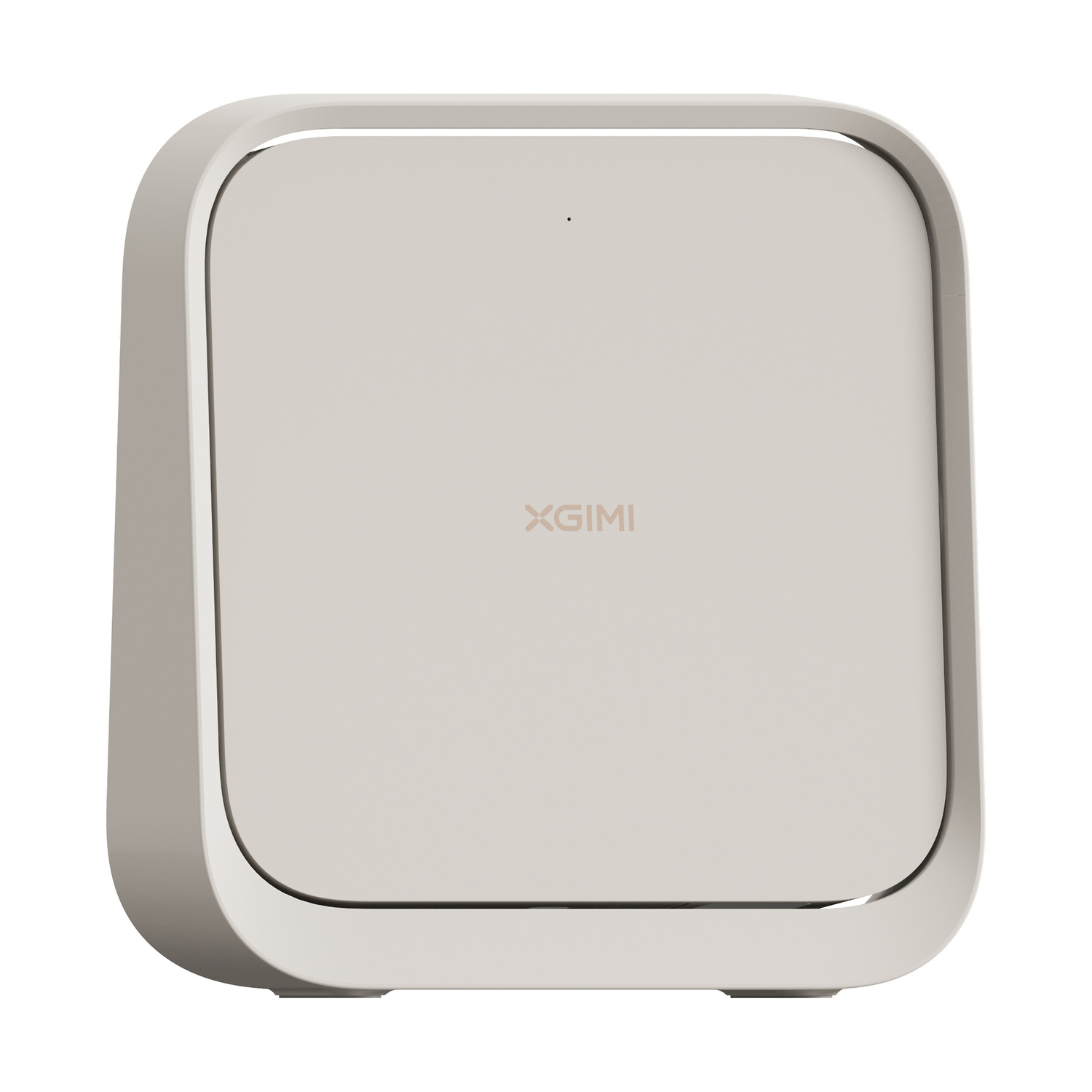 Un router XGIMI bianco e rettangolare con angoli arrotondati su sfondo bianco.