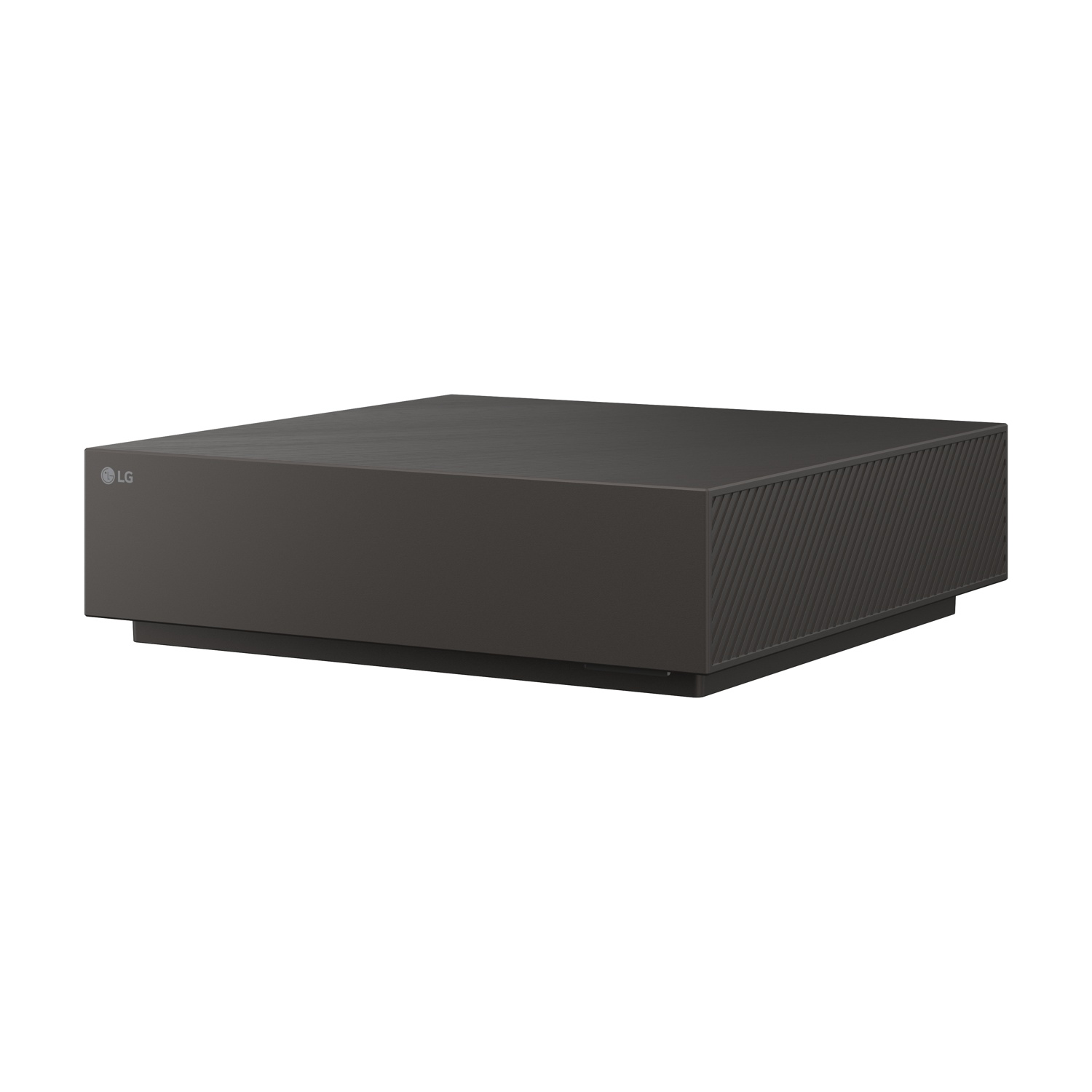 Un dispositivo multimediale LG scuro e rettangolare con lati scanalati.