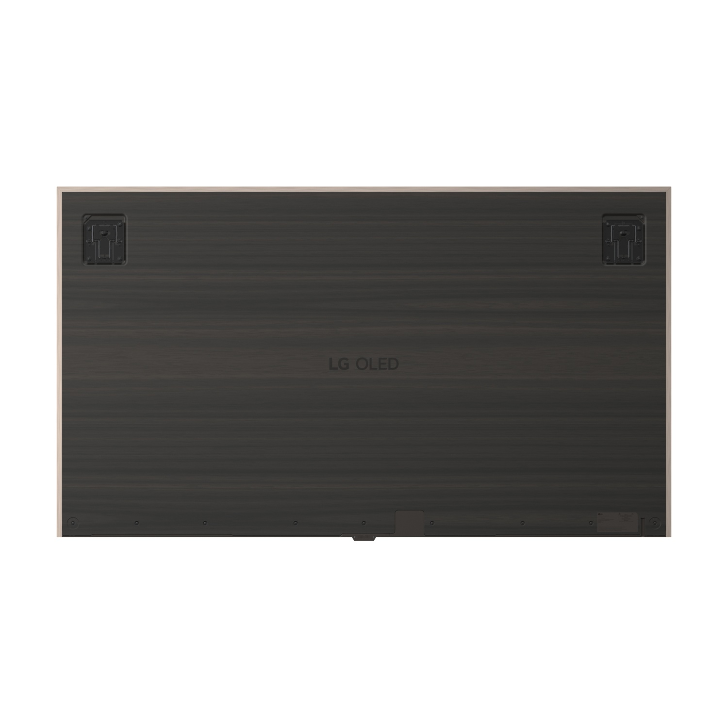Retro di una TV LG OLED con scocca scura e rigata e porte.