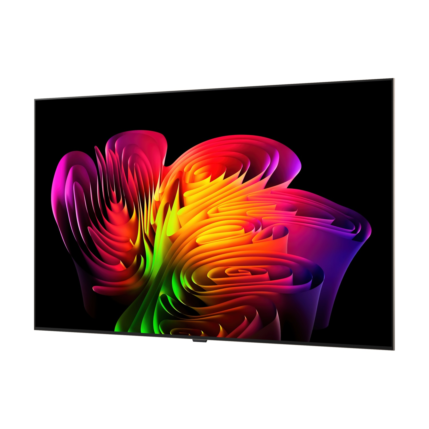 Una TV moderna mostra un motivo astratto e colorato su sfondo nero.