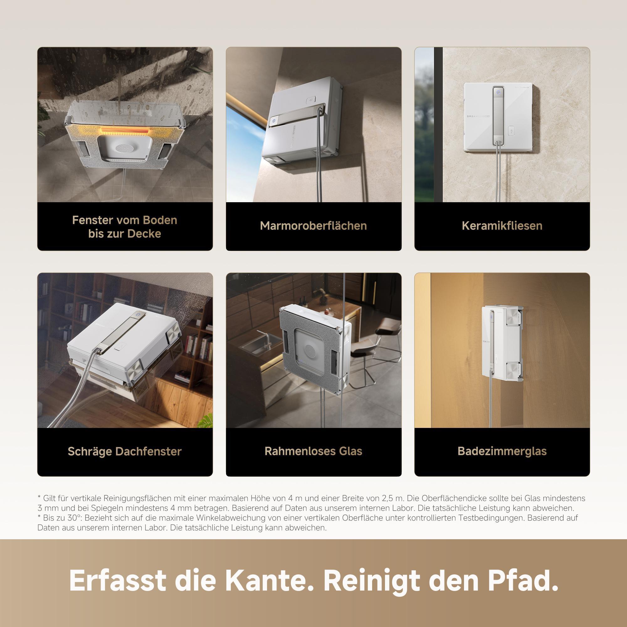Ein Fensterreiniger säubert verschiedene Oberflächen wie Fenster, Marmor, Fliesen und Spiegel.