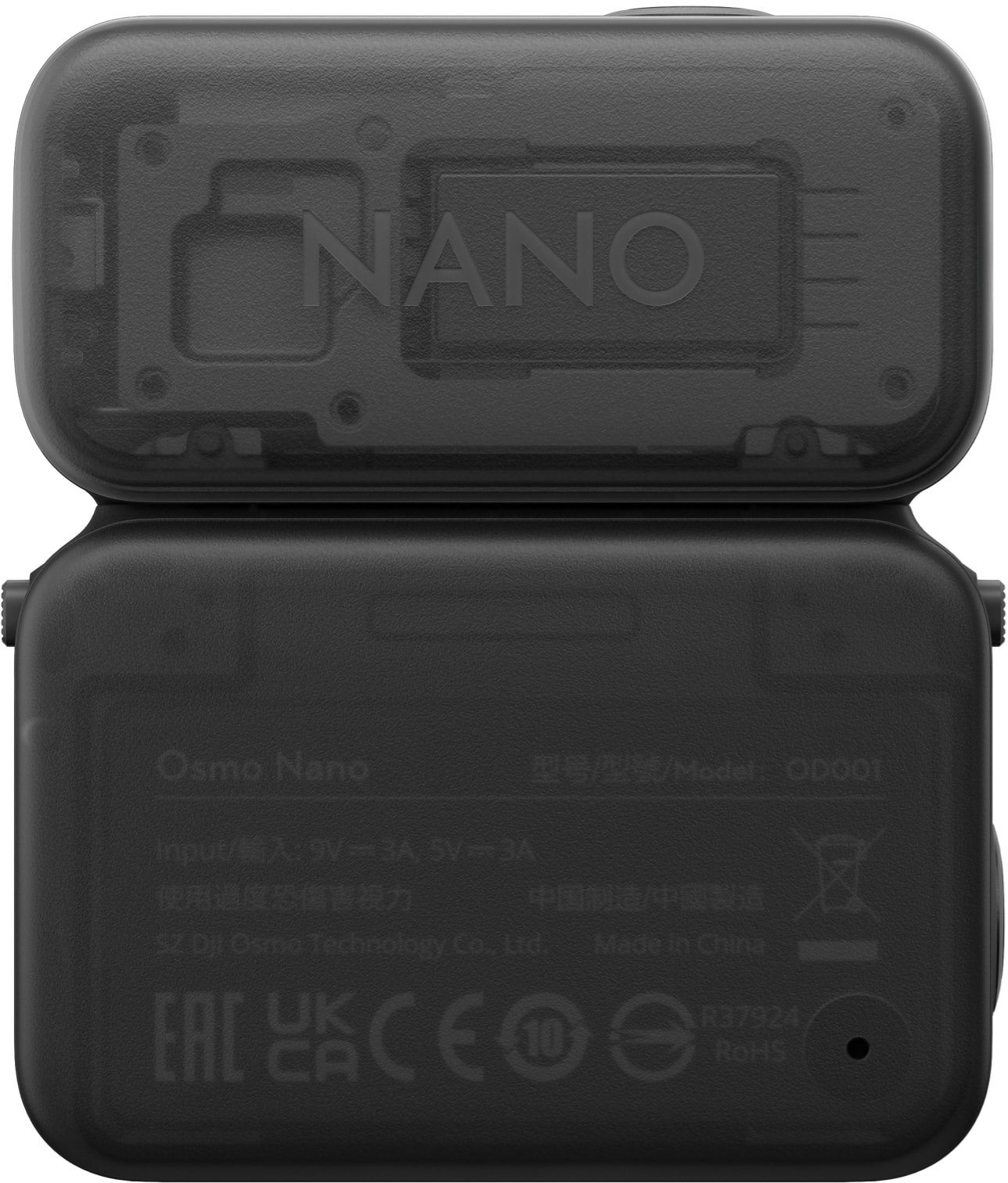 Fekete Osmo Nano eszköz feliratokkal és logókkal.