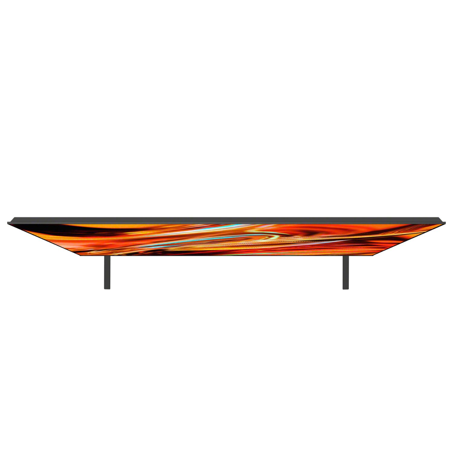Un televisor elegante que muestra una imagen abstracta y colorida en su pantalla.