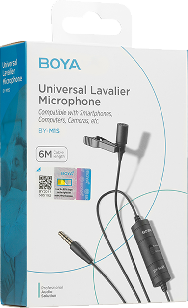 BOYA BY-M1S univerzális lavalier mikrofon 6m kábellel és 3,5mm jackkel.