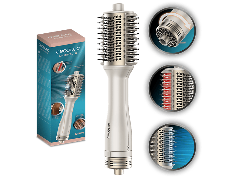 Cepillo alisador - Cecotec Air DryBold, Tecnología iónica, Seca, Alisa, Moldea, Da volumen y desenreda, Iones, Punta fría, Cerámica, Champagne