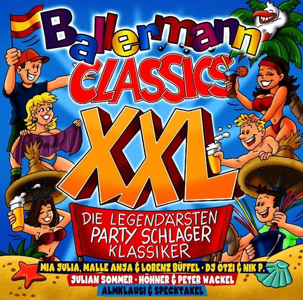 Albumcover mit Comicfiguren und dem Titel Ballermann Classics XXL.