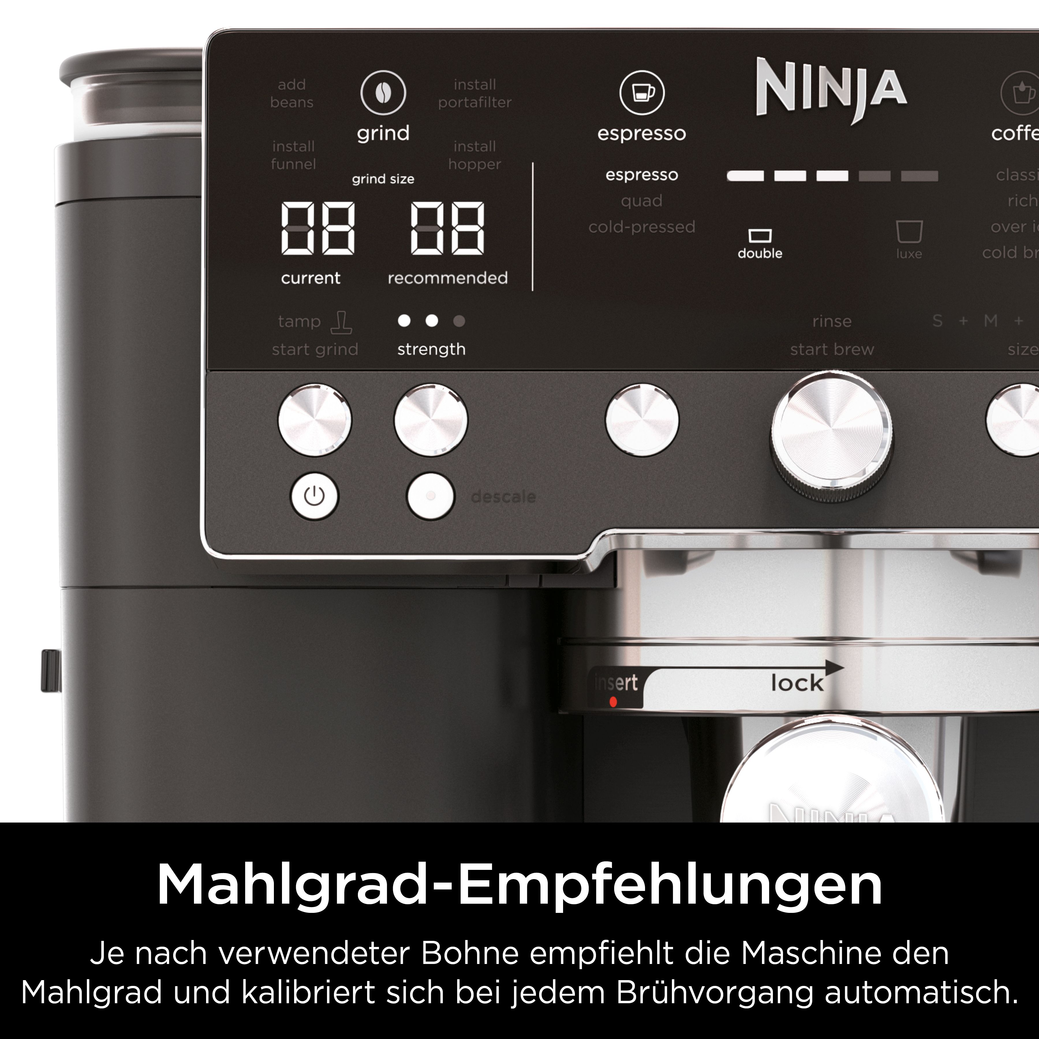 Macchina da caffè Ninja con controlli digitali e manopole rotanti.