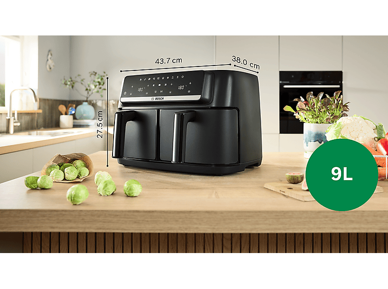 BOSCH MAFD440B1 Serie 4, Double Drawer Air Fryer, Gesamtkapazität 9 l, Heißluftfritteuse