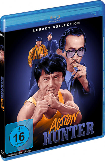 Blu-ray-Hülle mit vier Männern, darunter Jackie Chan, und dem Titel "Action Hunter".
