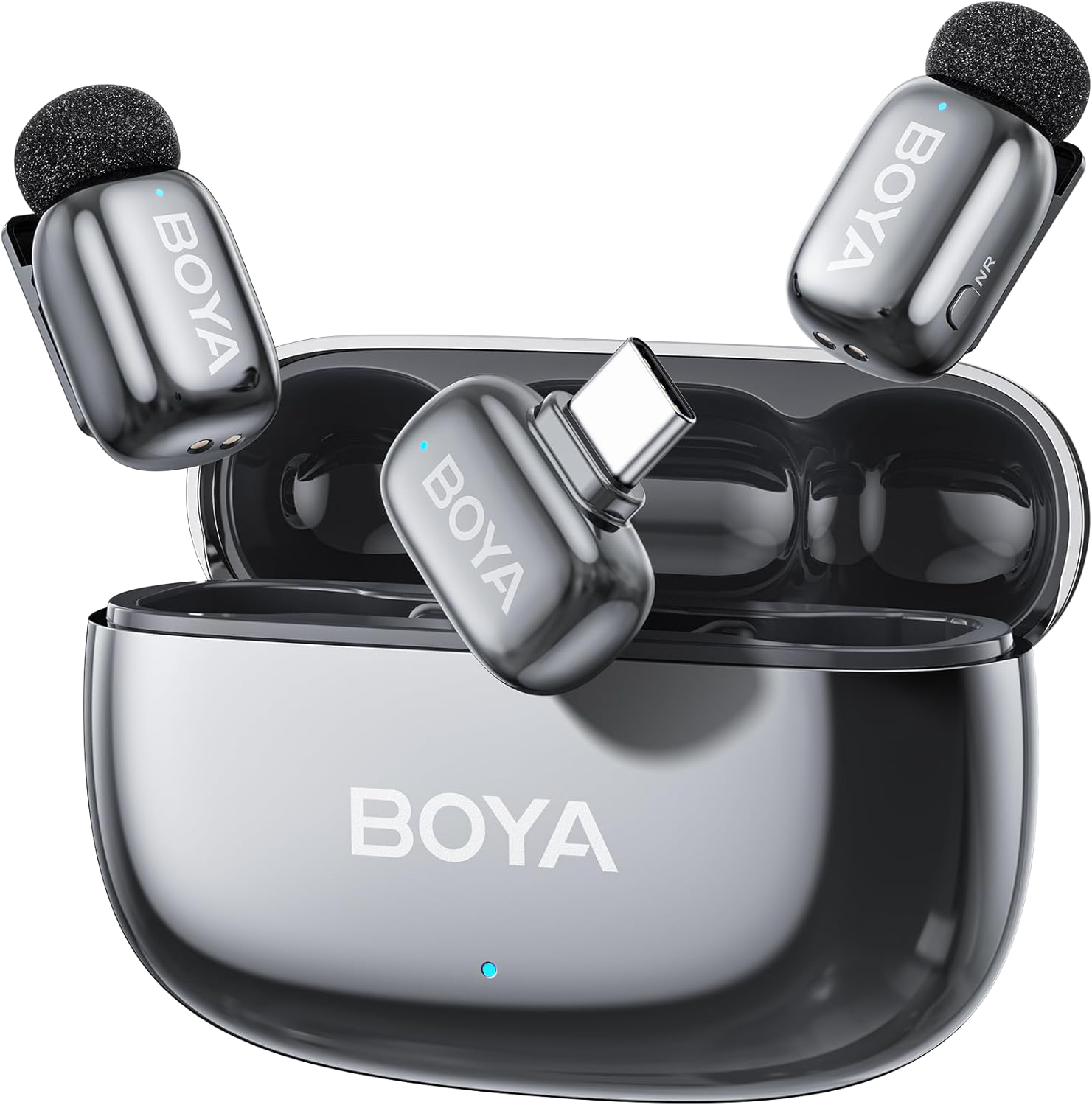 BOYA Mini 2-02-Space Gray Vezeték nélküli mikrofon, AI zajszűrő, szürke, 2TX+1RX, USB-C csatlakozós