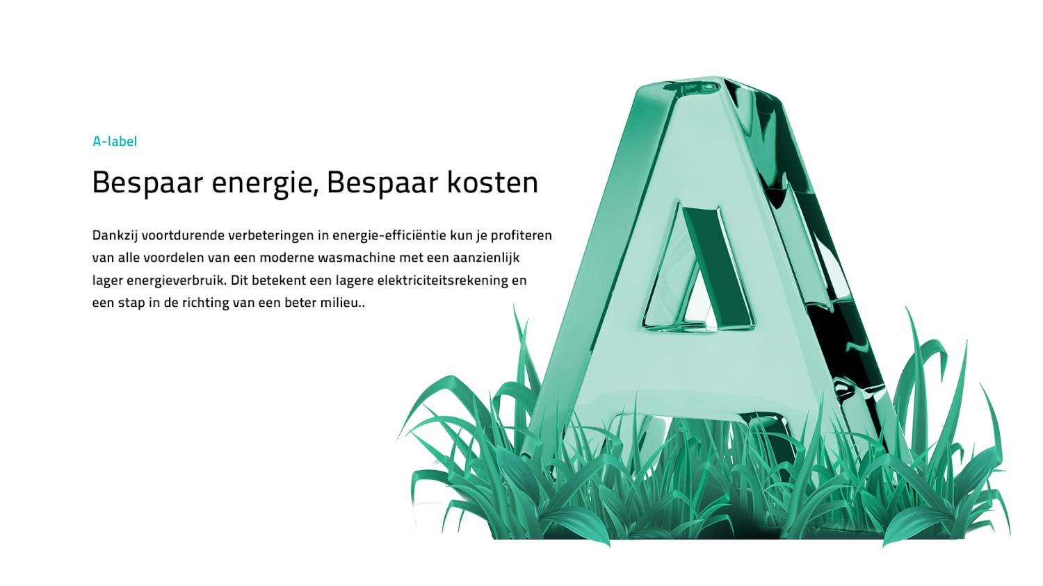 A glass letter A in grass, symbolizing energy efficiency.