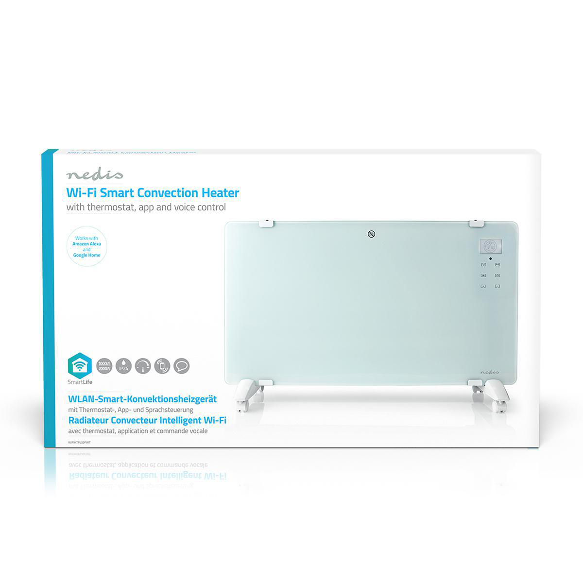 Nedis WLAN-Konvektorheizgerät mit Thermostat, App und Sprachsteuerung.