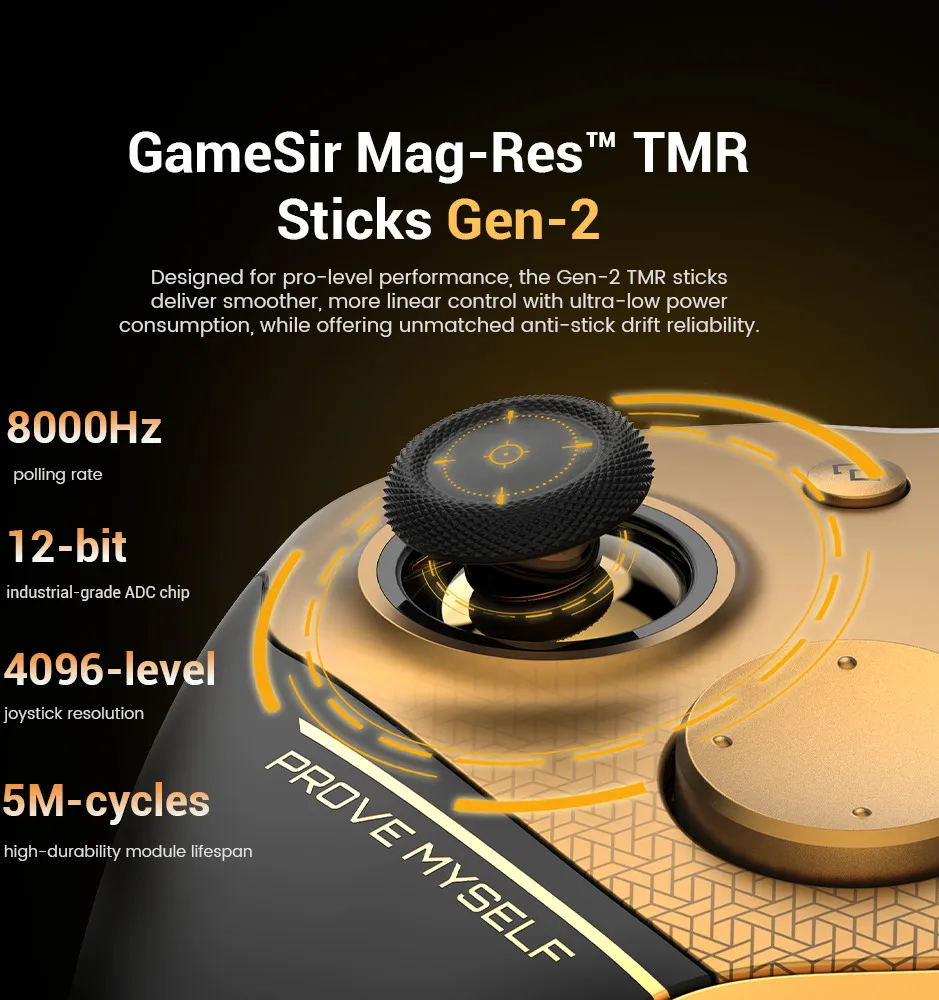 GameSir Controller: 8000Hz, 12-bit, 4096-level joystick, 5M-cycles.
