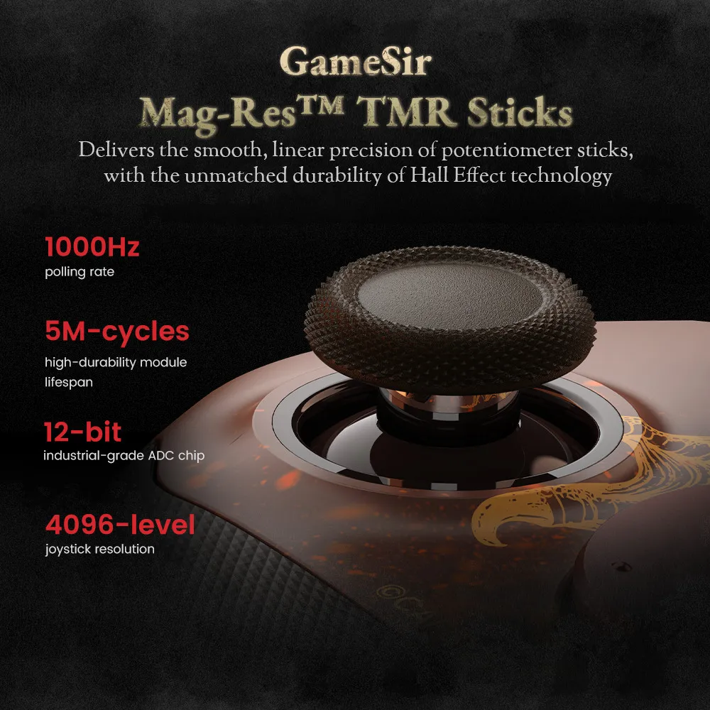 Joystick GameSir Mag-Res TMR: 1000Hz, 5M cicli, 12 bit, 4096 livelli.