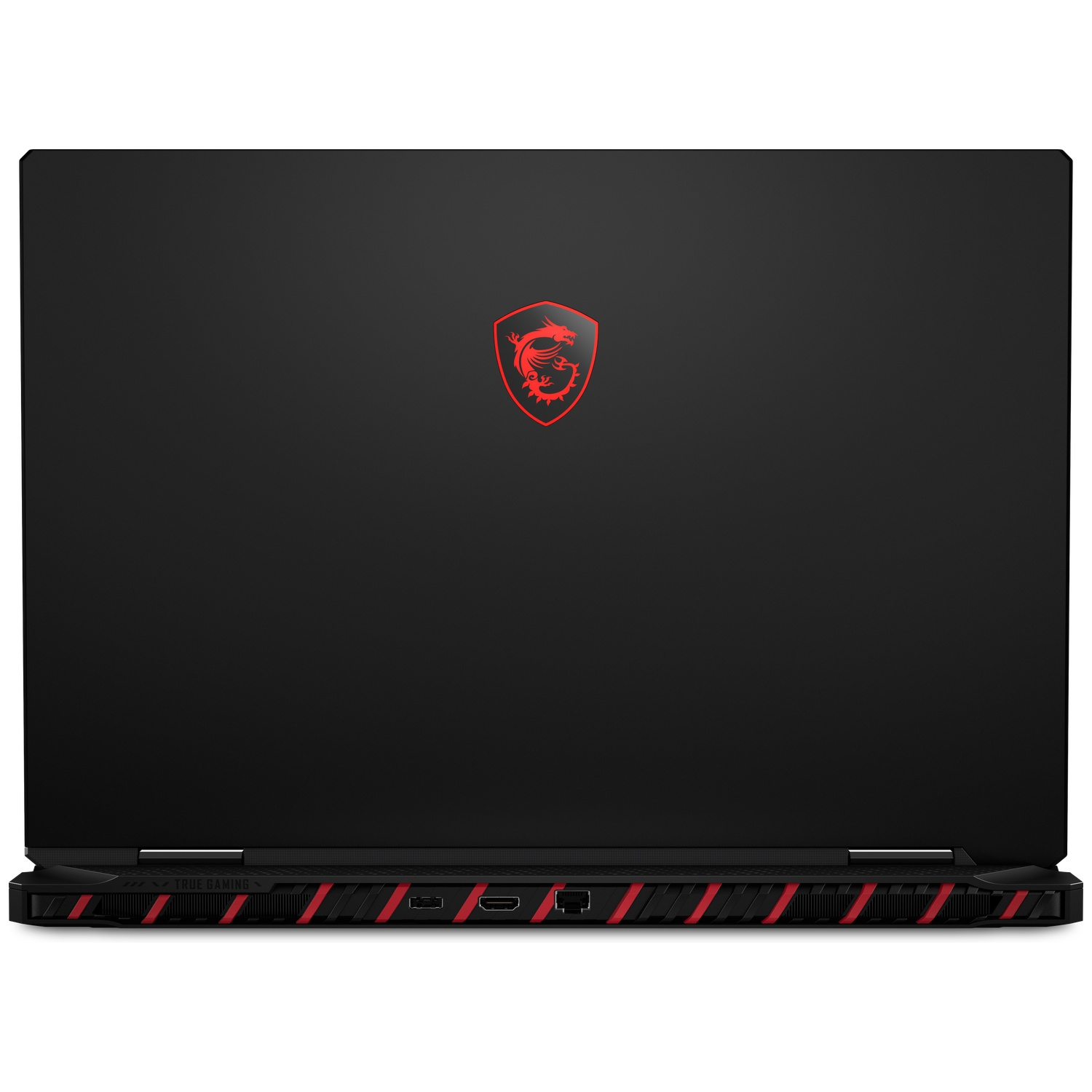 Black laptop with a red MSI dragon logo and red accents.