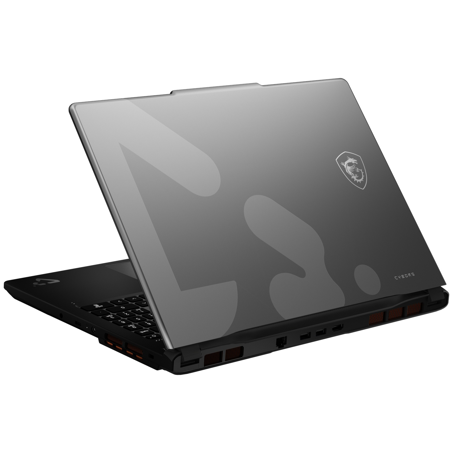 Ordinateur portable MSI Cyborg gris avec clavier et aérations.