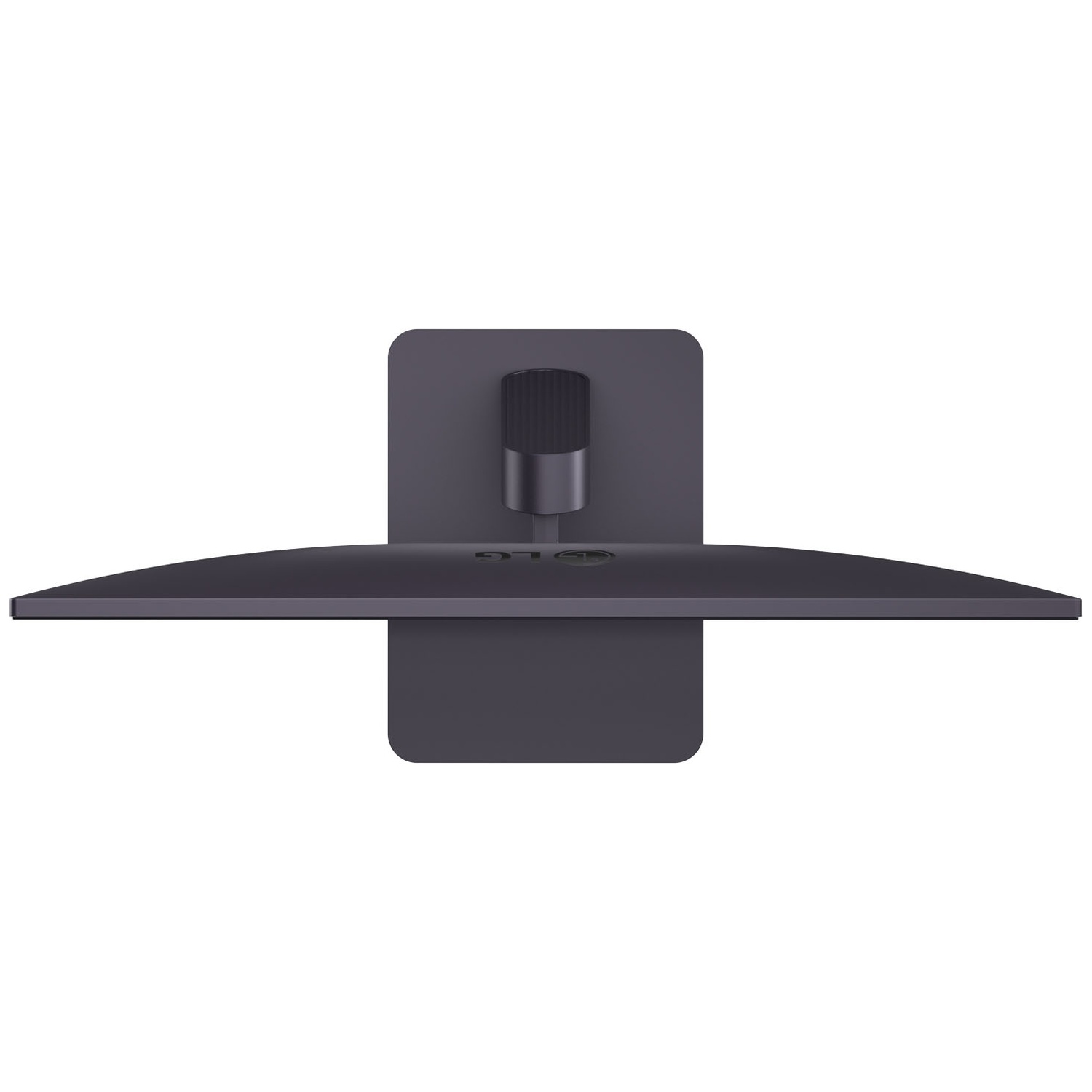 Top view of a dark LG monitor with a rectangular stand and round neck.