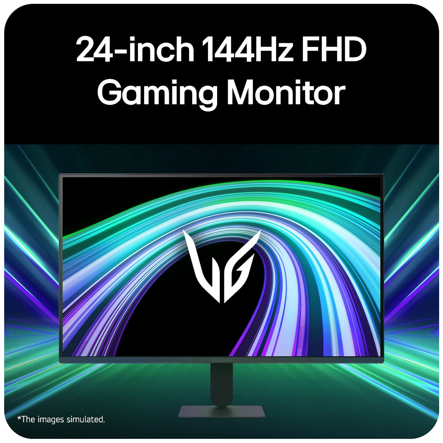 A 24-inch 144Hz FHD gaming monitor with a stylized logo on screen.