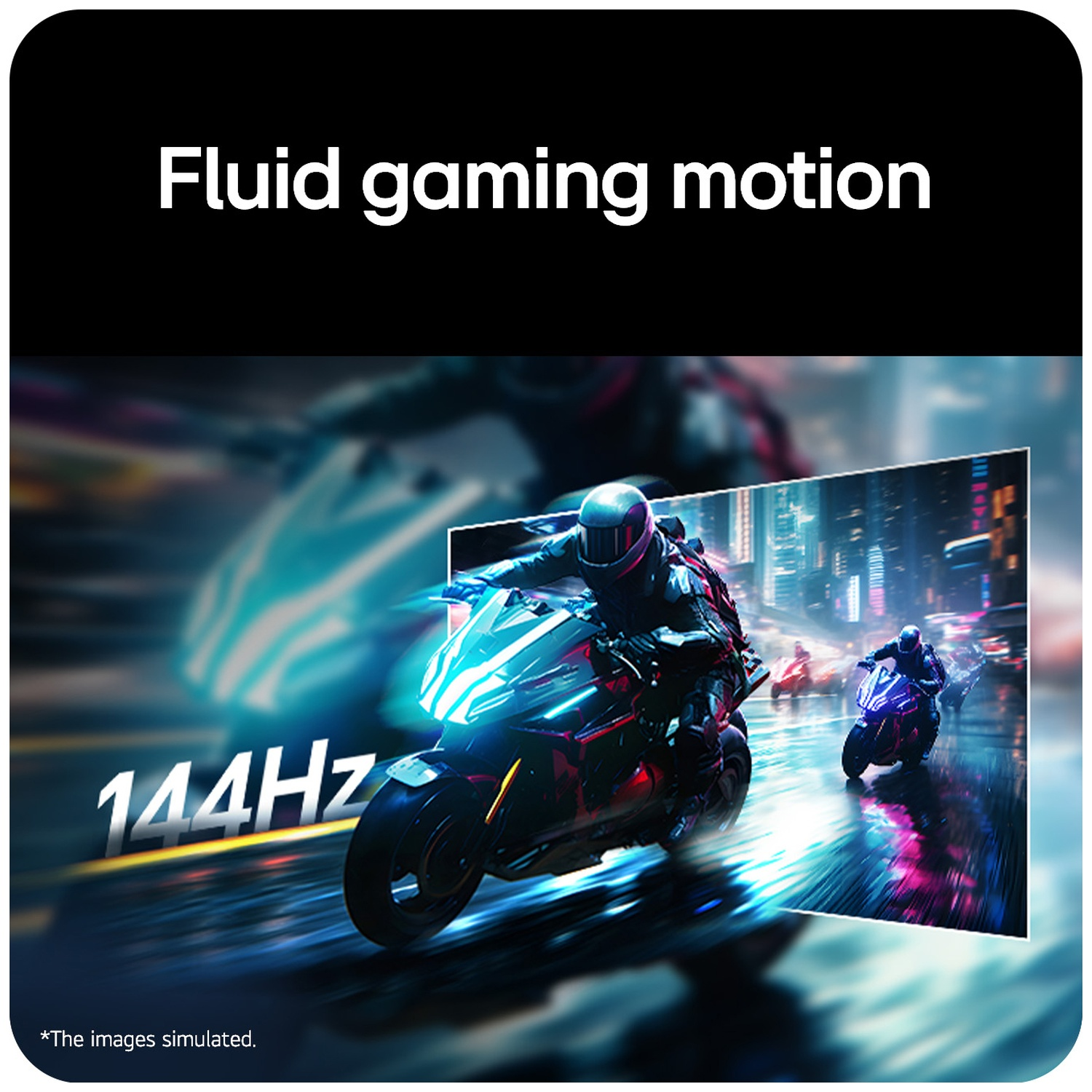 Two motorcyclists race through a futuristic city at night on wet streets. 144Hz.