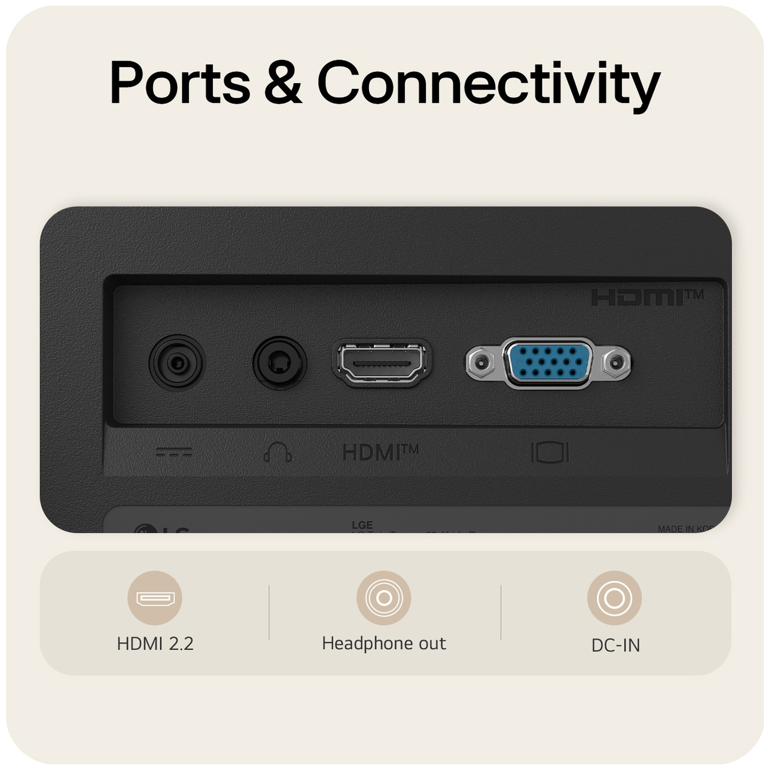 Port panel showing HDMI, headphone out, and DC-IN.