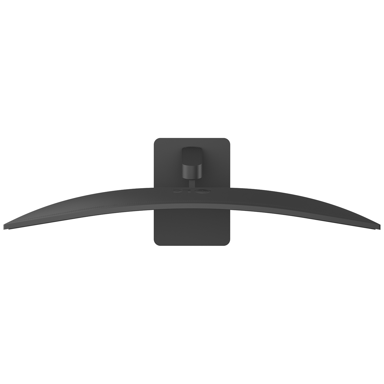 Black curved computer monitor with stand, viewed from above.