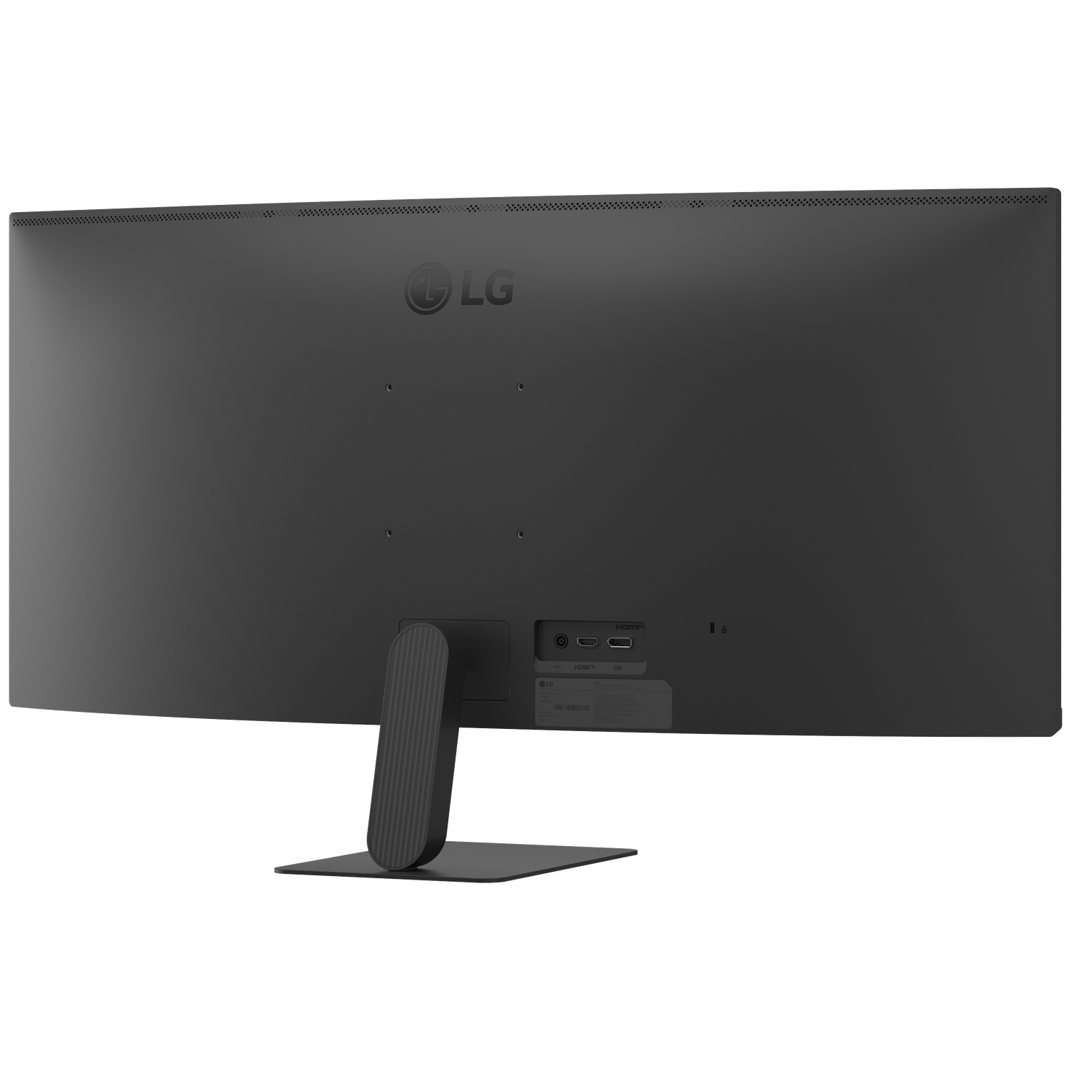 Back view of a black LG monitor with stand and ports.