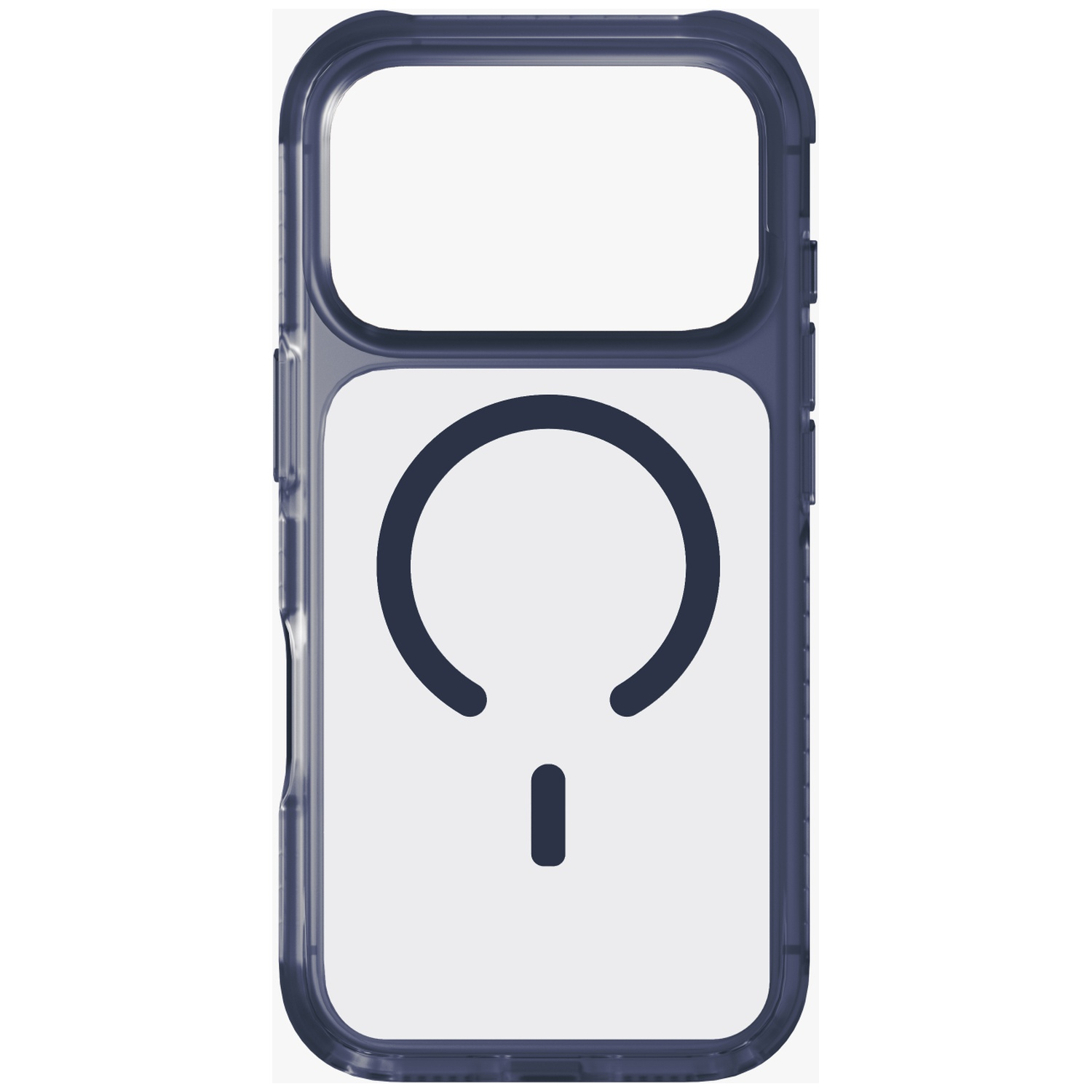 Dark blue phone case with MagSafe circle on a white background.