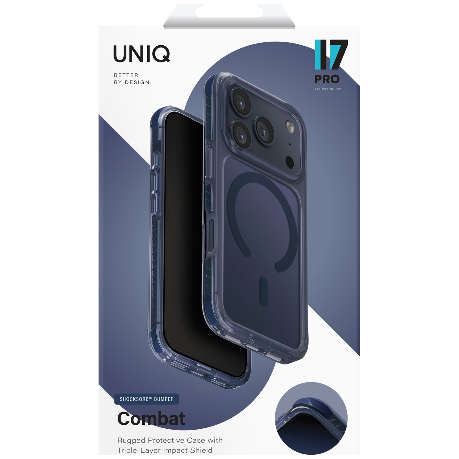 A clear protective case for iPhone 15 Pro, showcasing its rugged design and triple-layer shield.