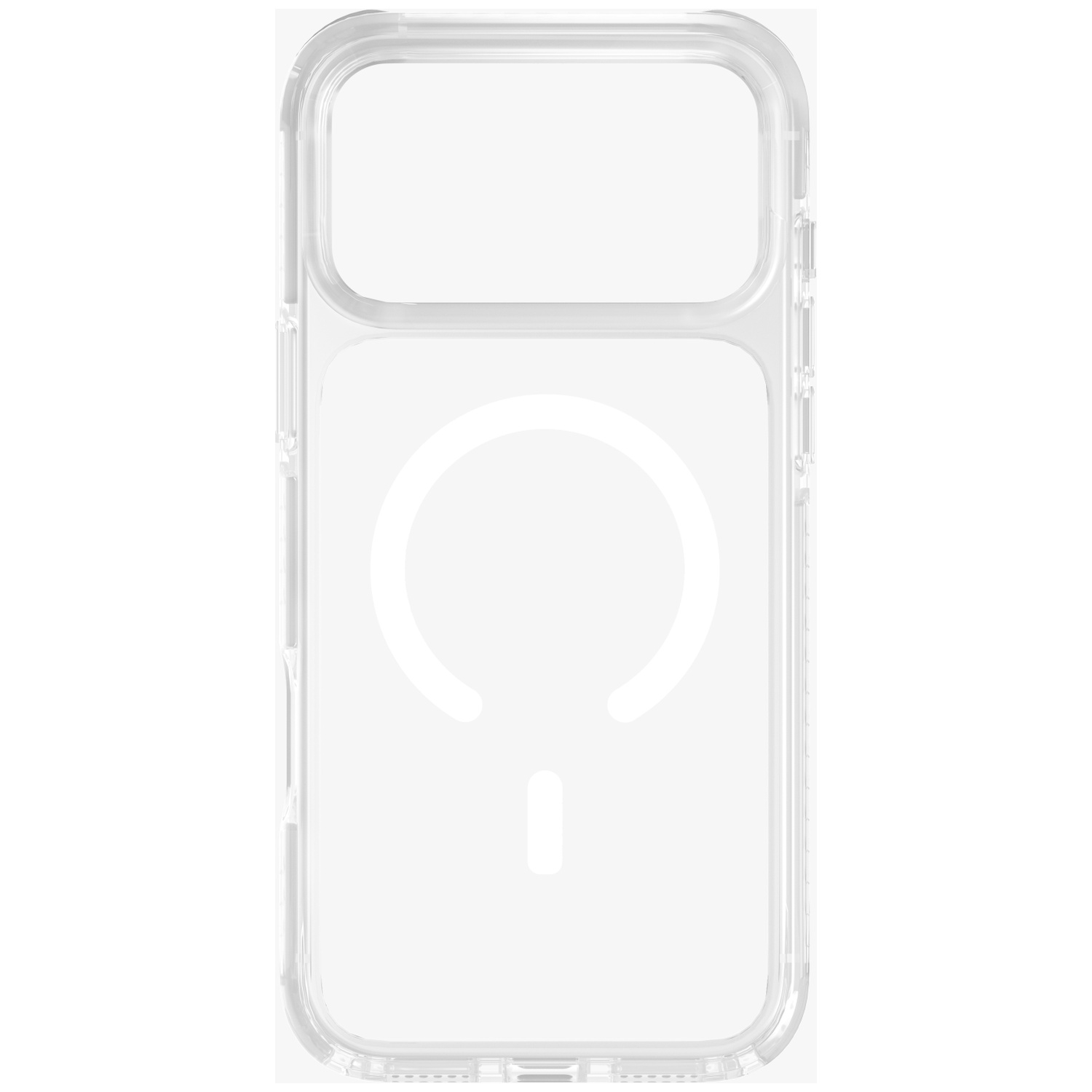 Clear phone case with a circular pattern and a vertical line.