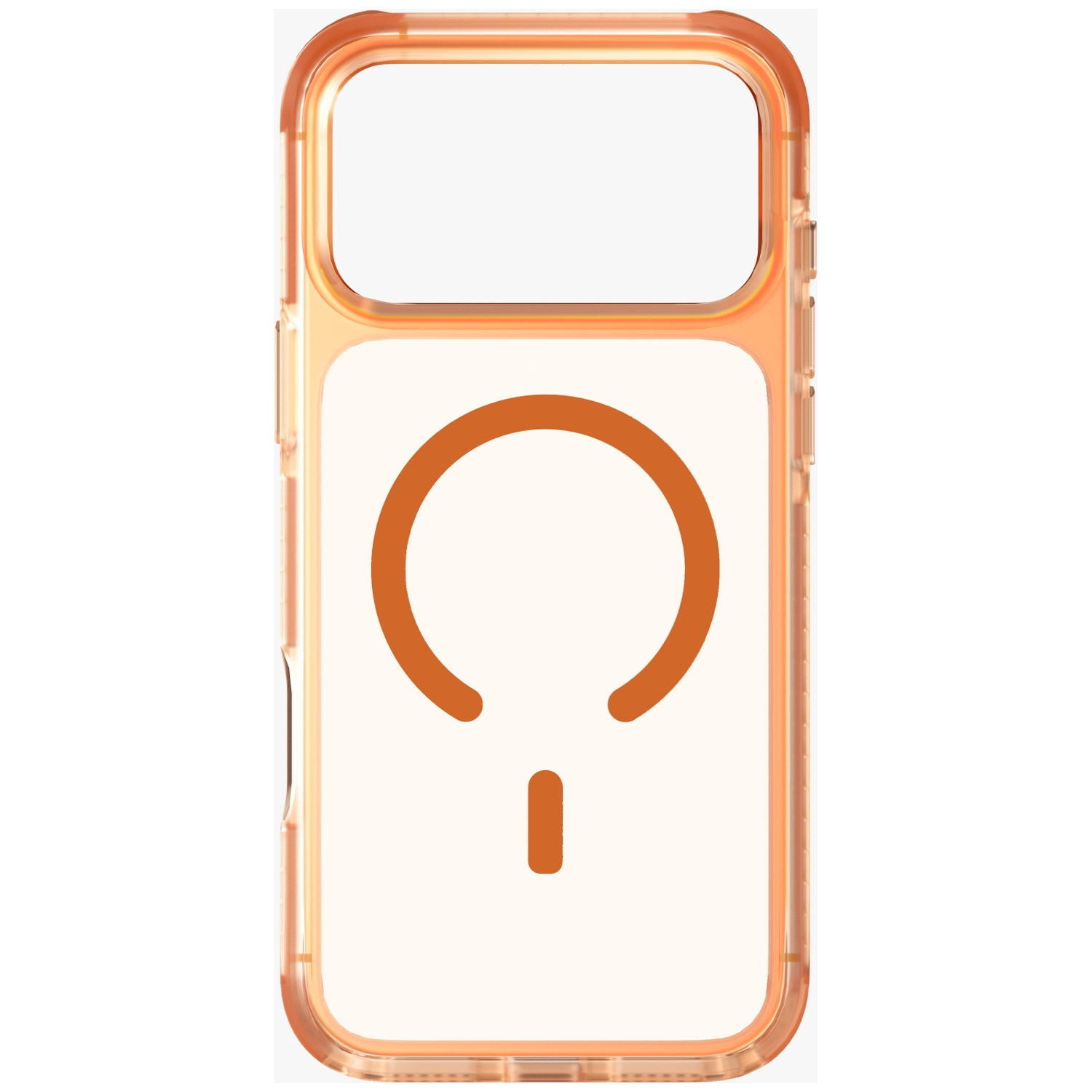 Orange phone case with a white back and orange circle design.