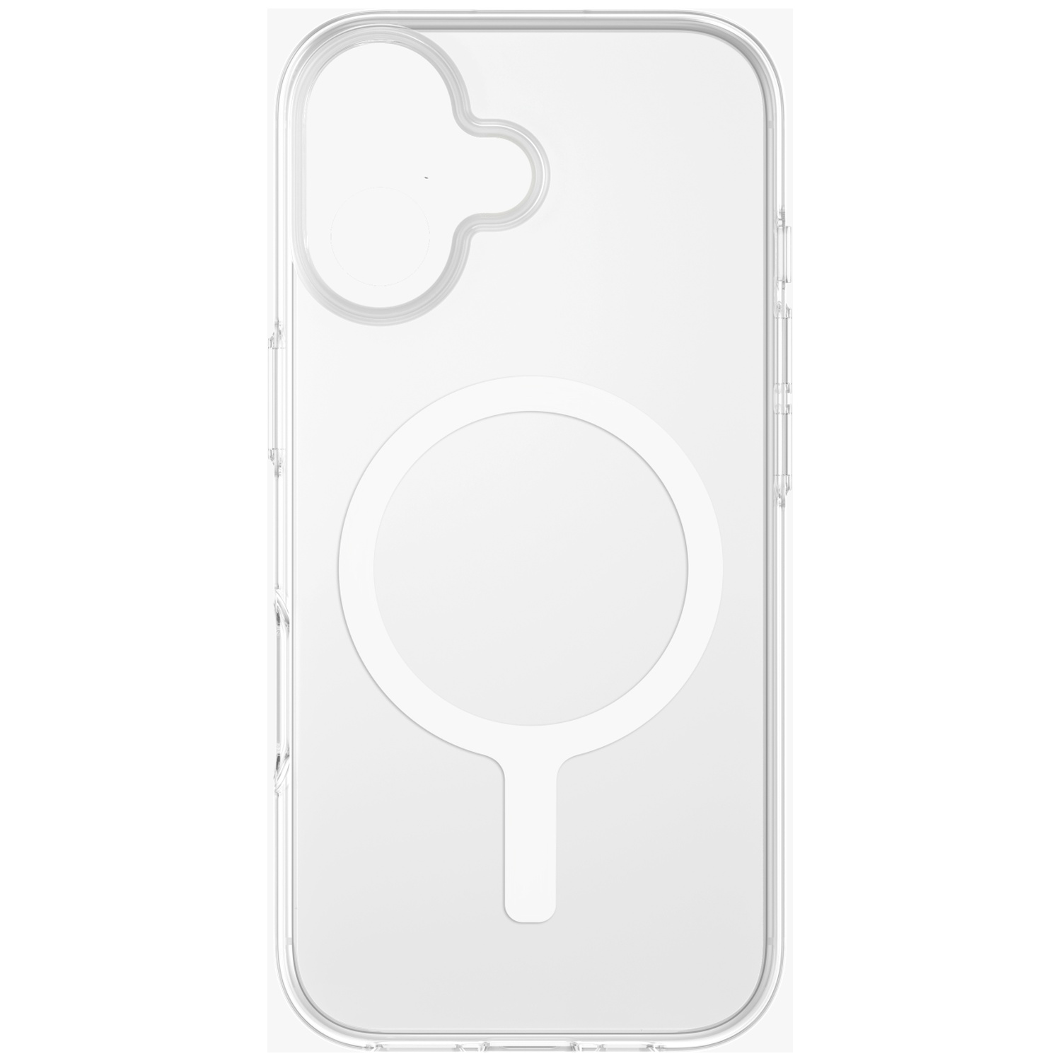 Doorzichtige telefoonhoes met cirkelvormig MagSafe-patroon.