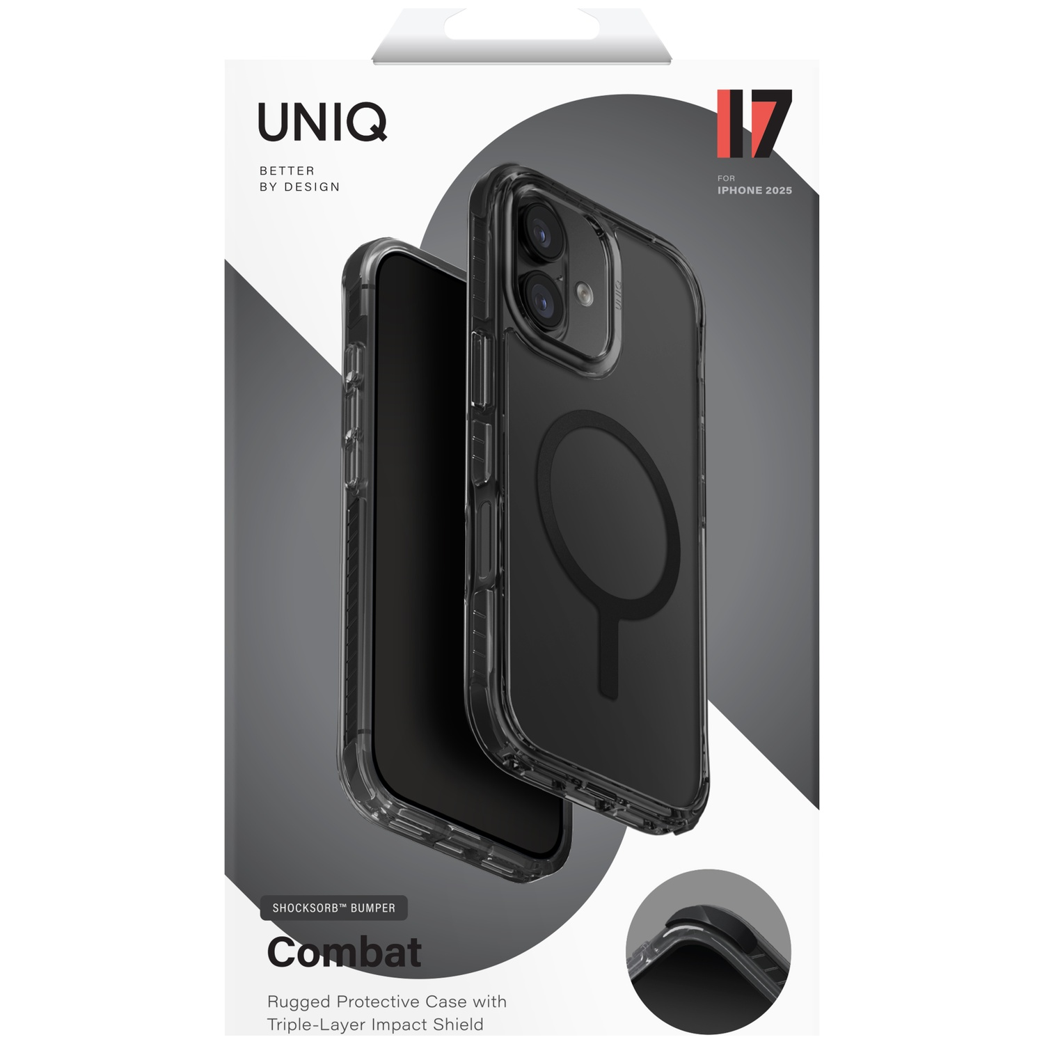 UNQ Combat iPhone 2025 rugged case with shock-absorbing bumper.