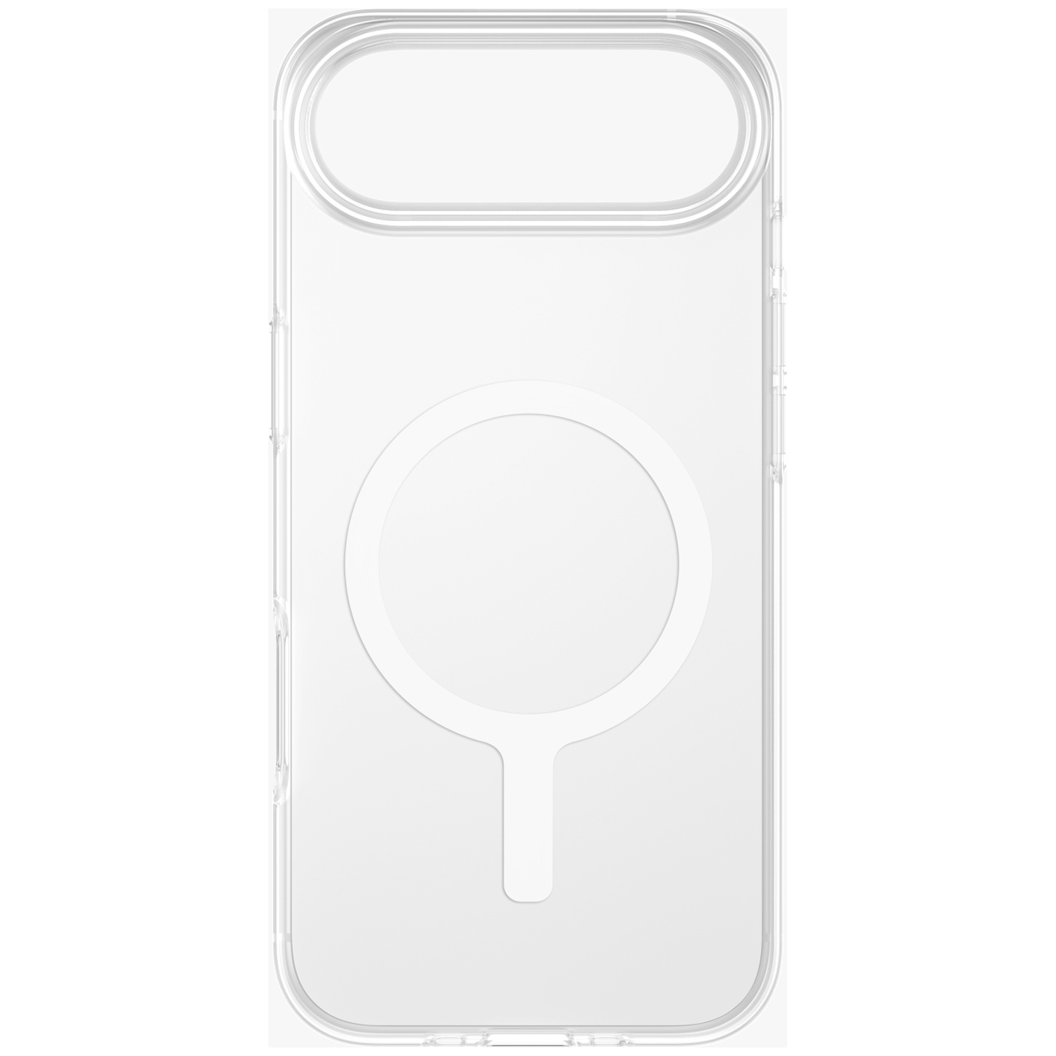 Transparante telefoonhoes met cirkelvormige MagSafe-ring.